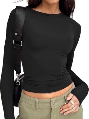 Black Long Sleeve Slim Fit Women's Top
